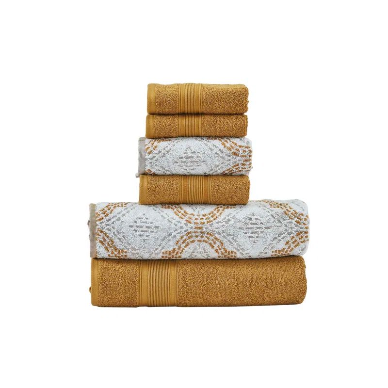 Capri Gold 6-Piece Jacquard and Solid Cotton Towel Set