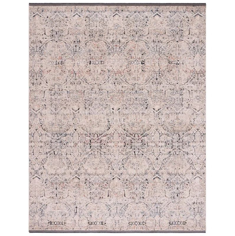 Elegant Ivory and Navy 8' x 10' Hand-Knotted Wool Blend Area Rug