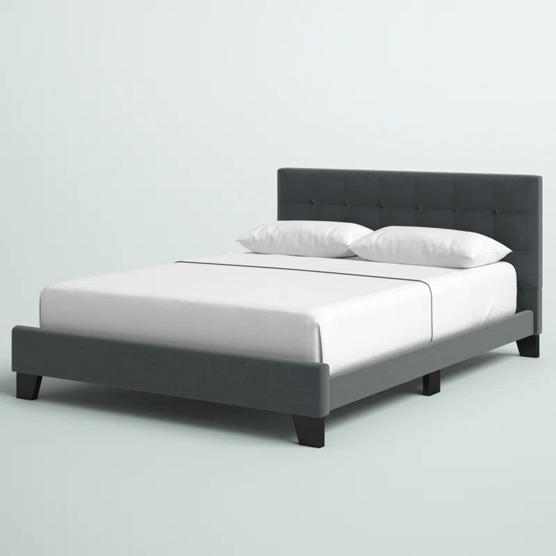 Charcoal King Size Engineered Wood Upholstered Platform Bed with Tufted Headboard