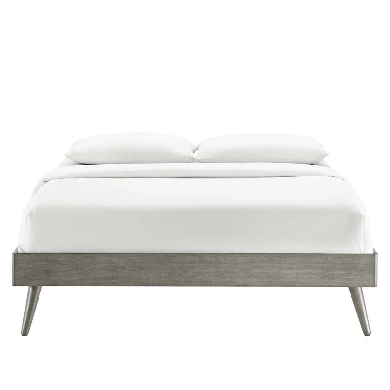 Margo Mid-Century Gray Queen Platform Bed with Wood Slats