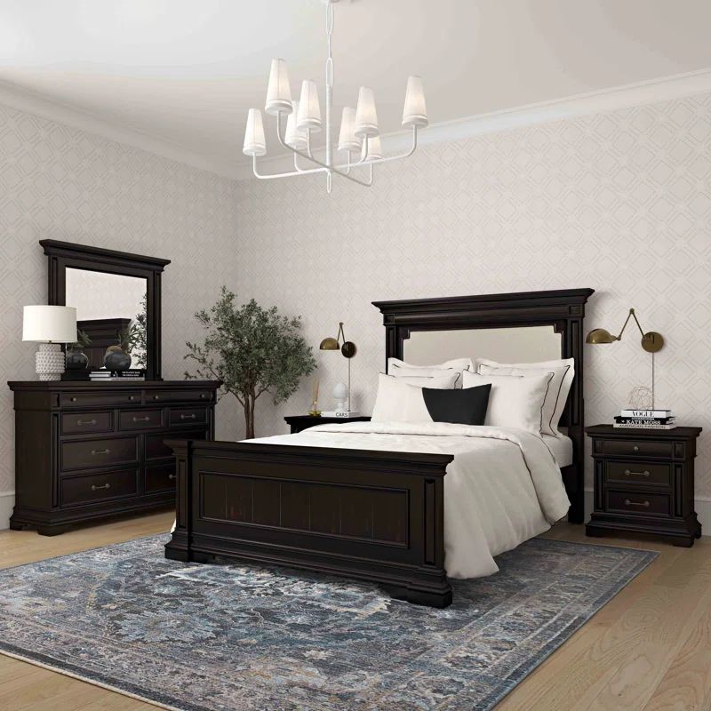 Stamford Dark Brown Queen Upholstered Wood Bed with Headboard