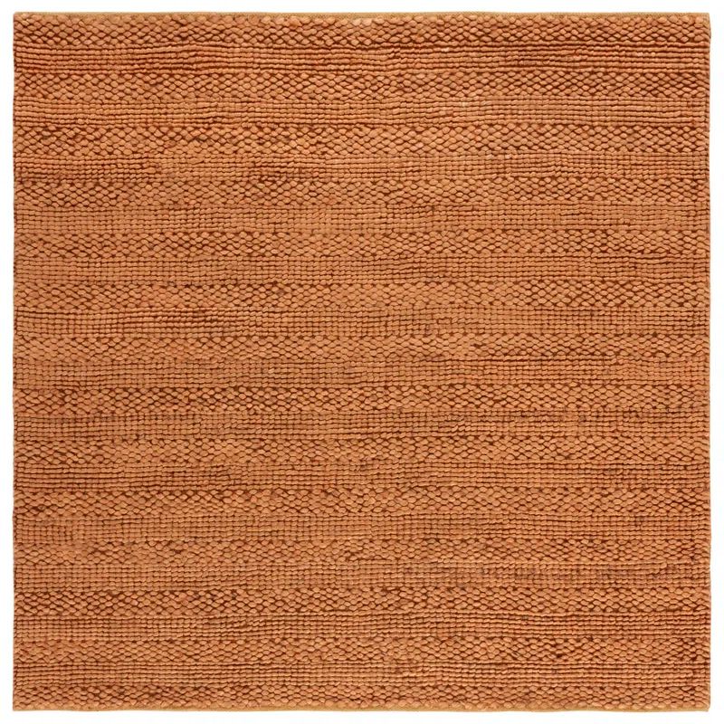 Gold Hand-Knotted Natural Fiber Square Rug