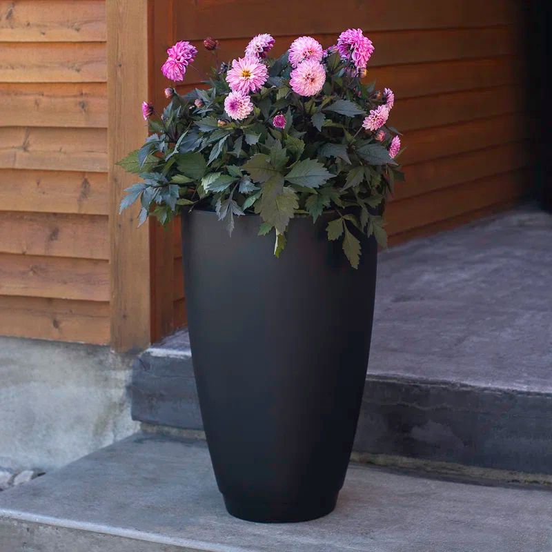 Caprio 26" Tall Square Black Resin Planter with Self-Watering Feature