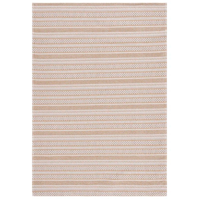 Taupe and Beige Striped Wool 3' x 5' Area Rug