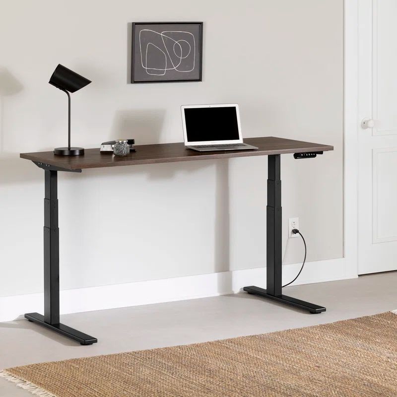Ezra Contemporary Adjustable Height Standing Desk in Natural Walnut and Matte Black