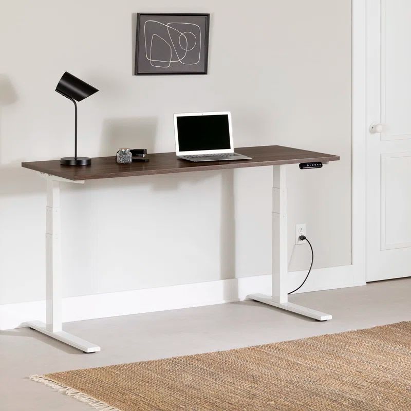 Ezra Contemporary Adjustable Sit-Stand Desk in Natural Walnut and White