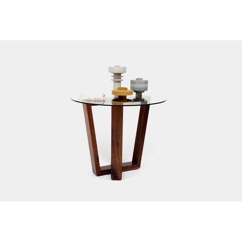 Round Glass Top Walnut Pedestal Dining Table