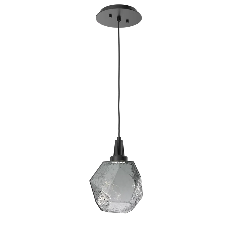 Gem LED Geometric Pendant in Matte Black with Smoke Glass