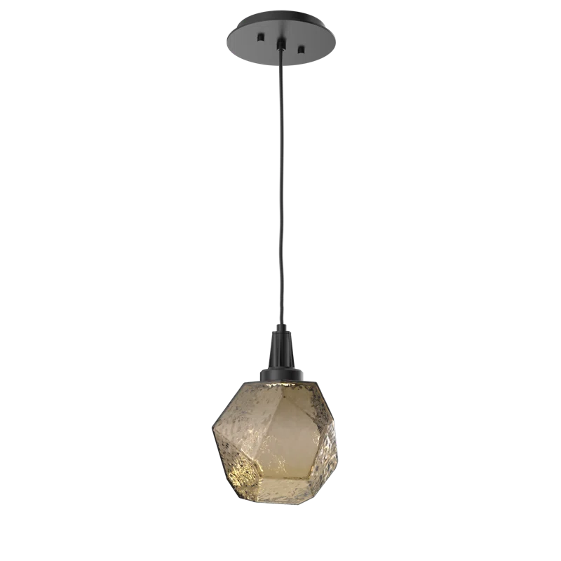 Gem 1-Light Matte Black LED Geometric Island Pendant with Bronze Shade
