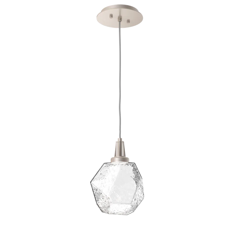 Gem 1-Light LED Geometric Pendant in Metallic Beige Silver with Clear Shade