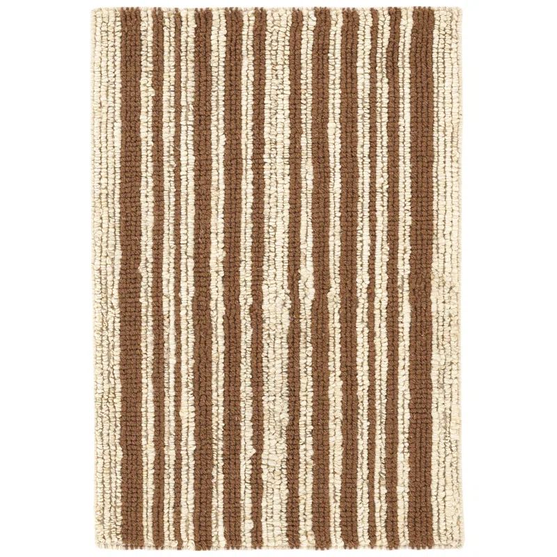 Caramel and Cream Striped Wool Rectangular Rug