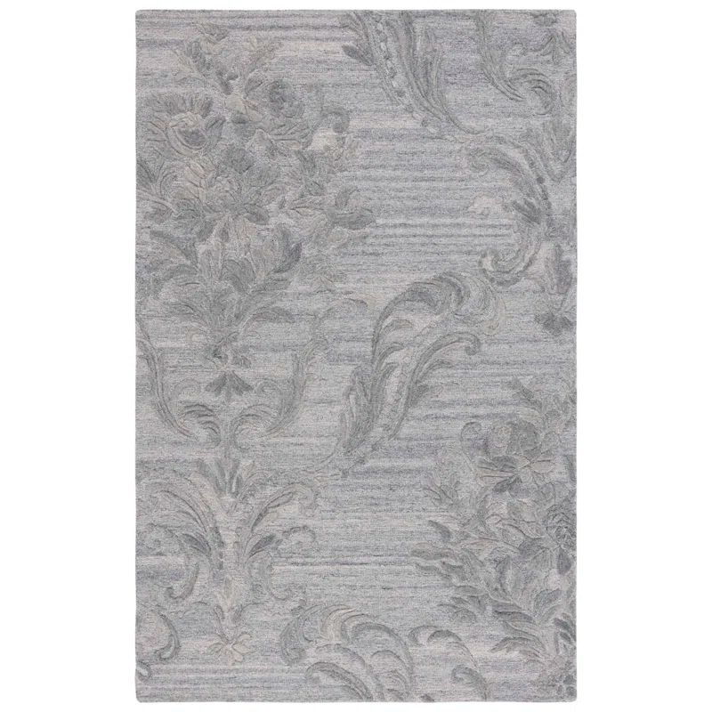 Gray Floral Hand-Tufted Wool Area Rug 3' x 5'