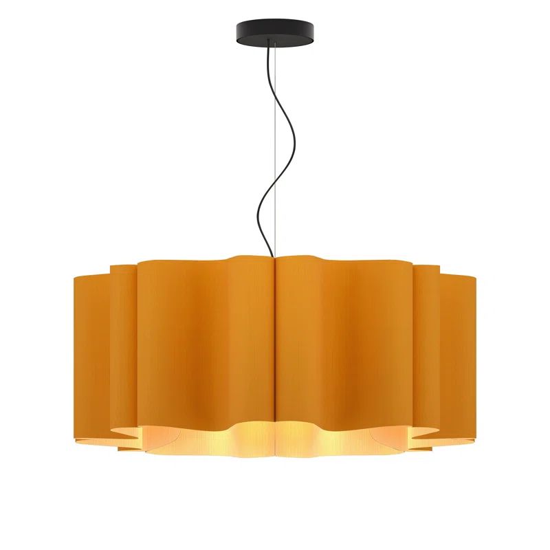 Paulina Ocher Drum Pendant with Reconstructed Wood Veneer