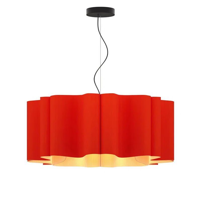 Red Reconstructed Wood Veneer Drum Pendant Light