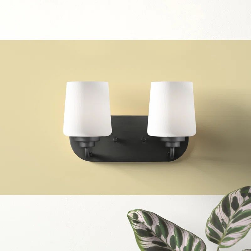 Windom 2-Light Midnight Black Dimmable Vanity Light with Etched Opal Glass