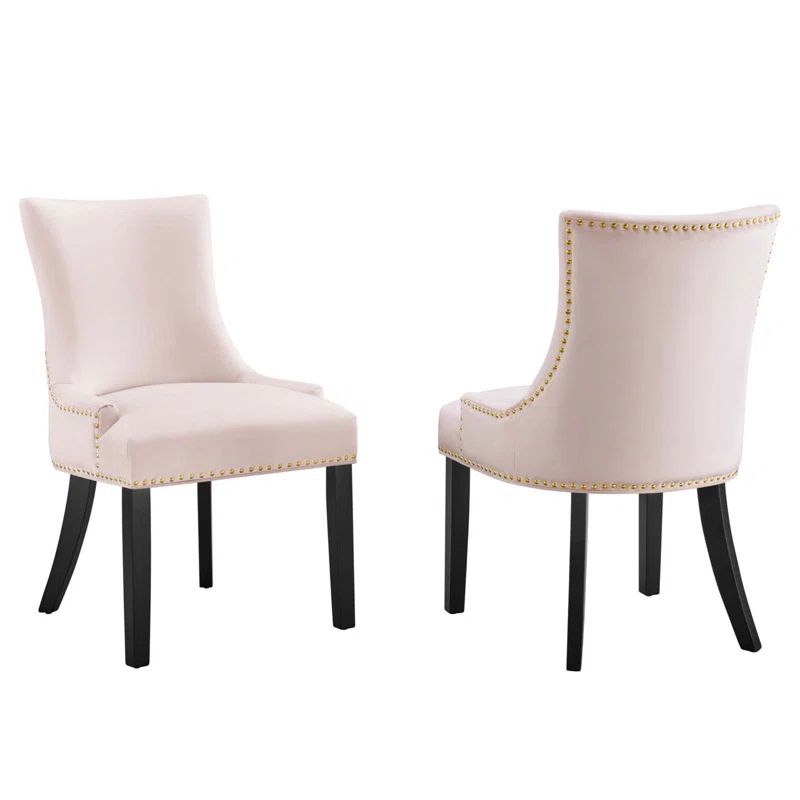 Pink Velvet Upholstered Dining Chairs with Wood Legs