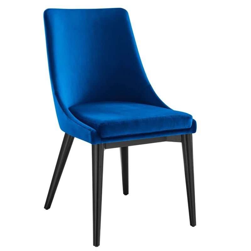 Navy Velvet Upholstered Dining Chair with Metal Legs