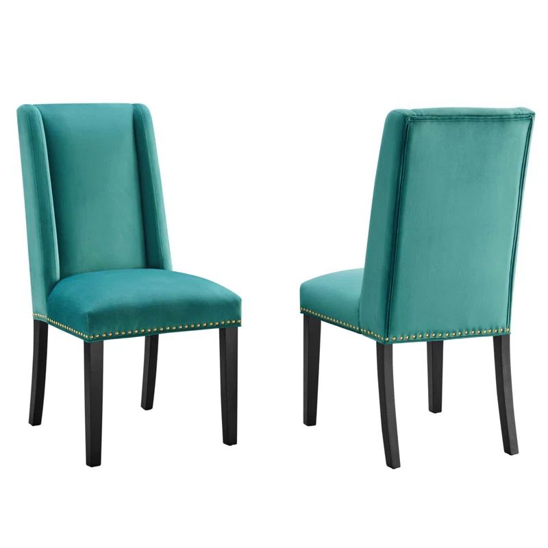 Elegant Teal Velvet Upholstered Side Chair with Nailhead Trim