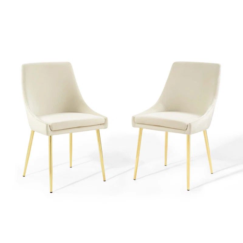 Elegant Gold and Ivory Velvet Upholstered Dining Chair