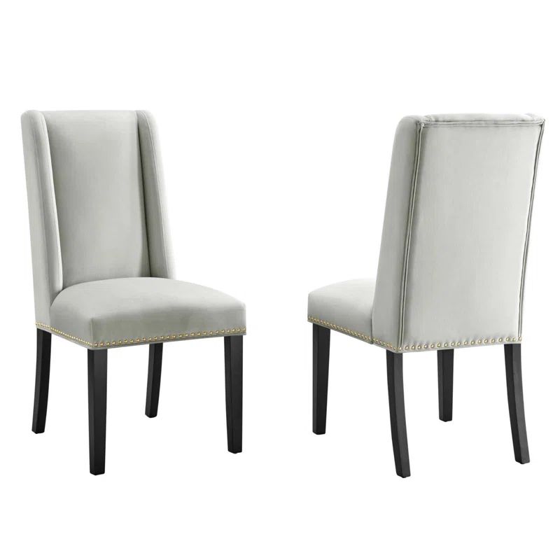 Elegant Light Gray Velvet Upholstered Dining Chair with Wood Frame