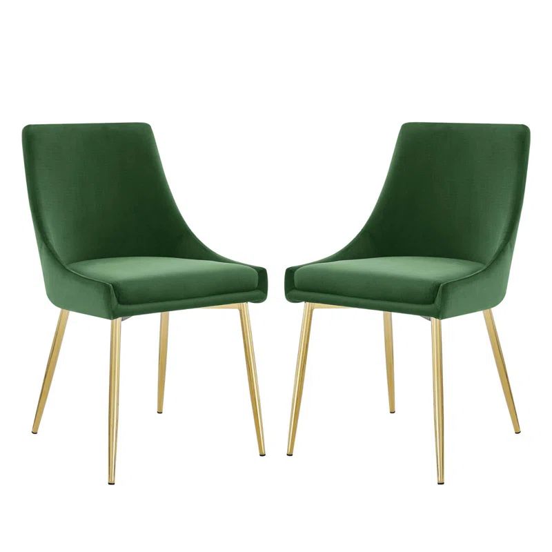 Low Parsons Side Chair in Gold Emerald Velvet with Wood & Metal
