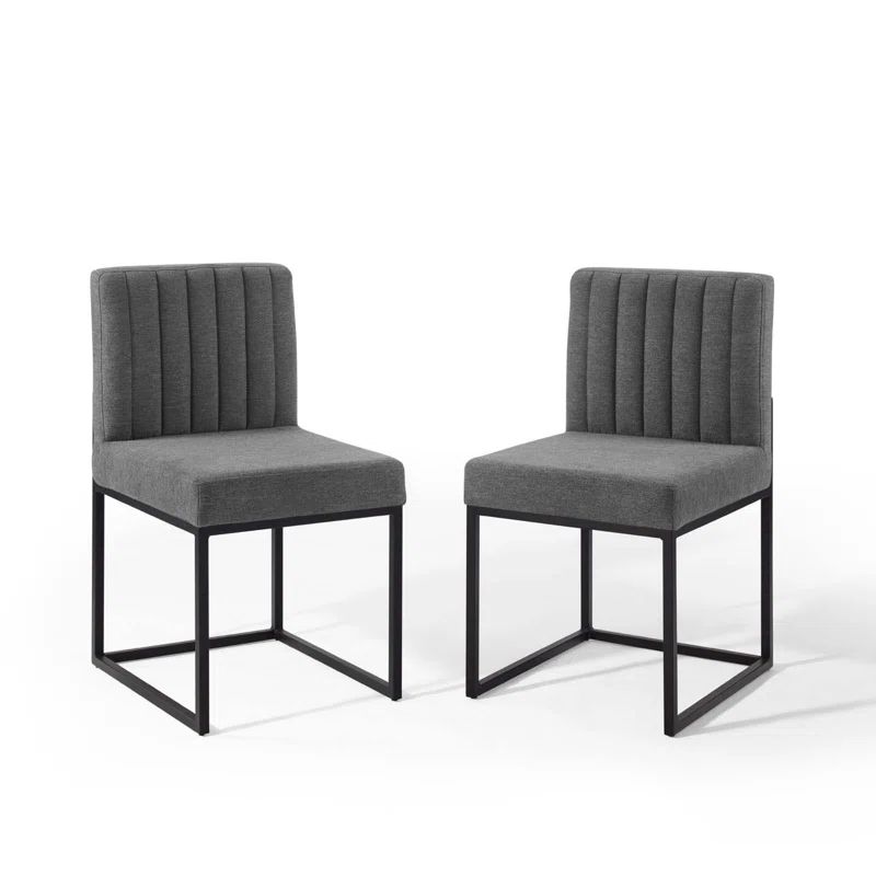 Charcoal Black Channel-Tufted Upholstered Metal Side Chair