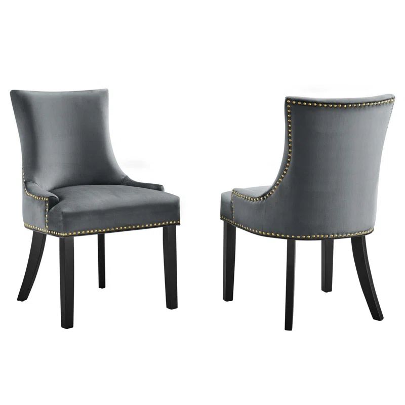 Gray Velvet Upholstered Side Chair with Wood Legs