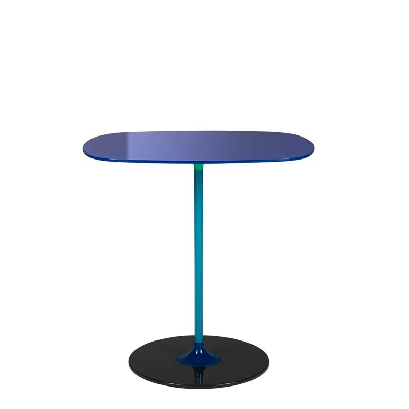 Lissoni Square Blue Glass & Metallic Side Table