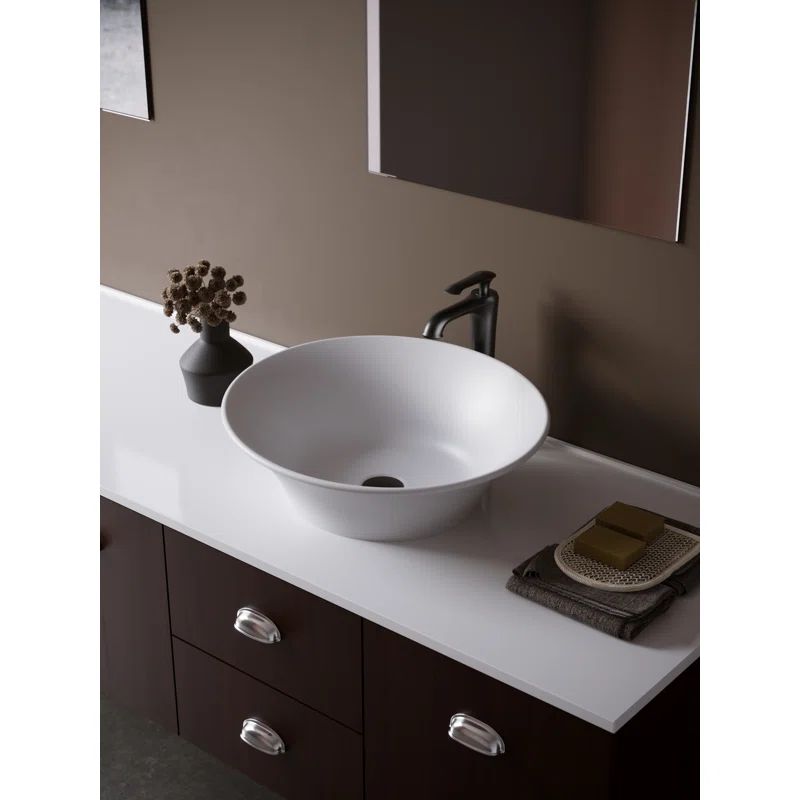 Matte White Acrylic Oval Bathroom Vessel Sink with Matte Black Faucet