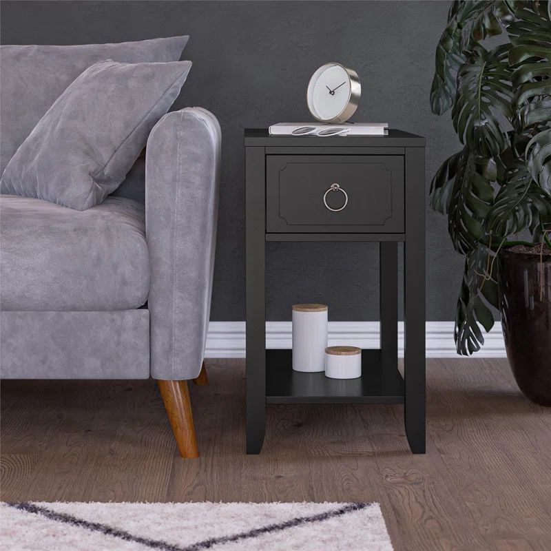 Majesty Black Narrow Side Table with Sophisticated Storage