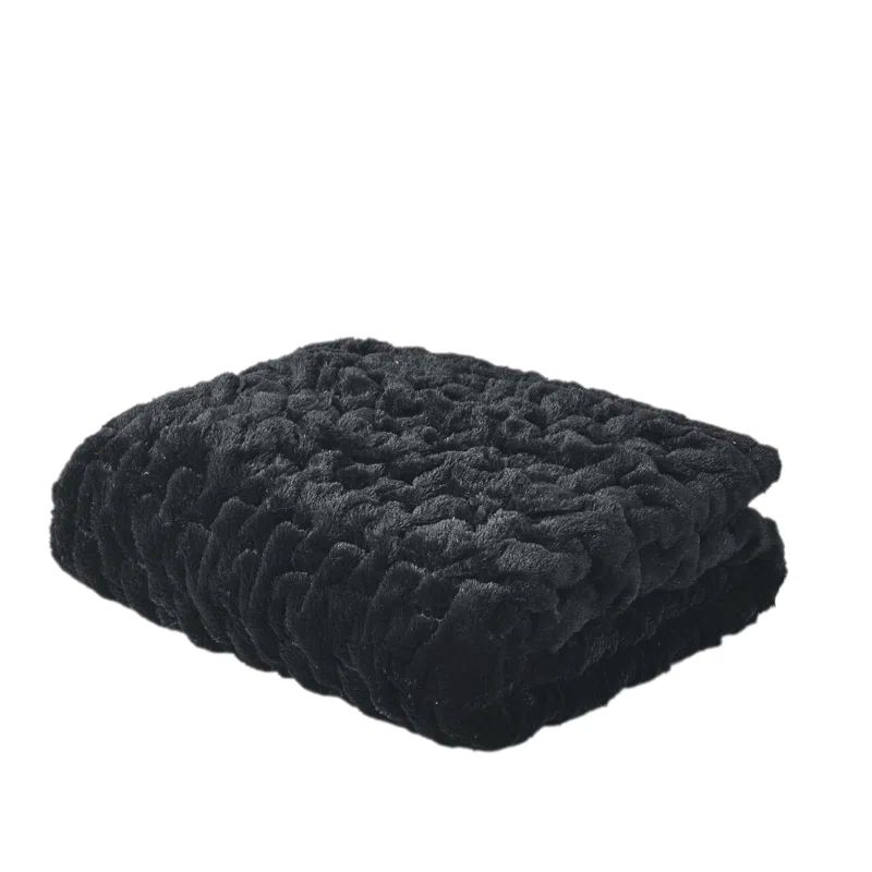Luxurious Black Faux Fur 50"x60" Reversible Throw Blanket