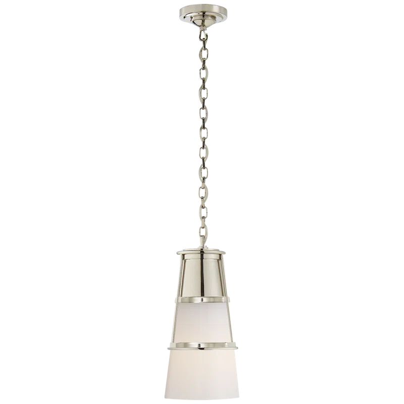 Polished Nickel and White Glass 15" Pendant Light