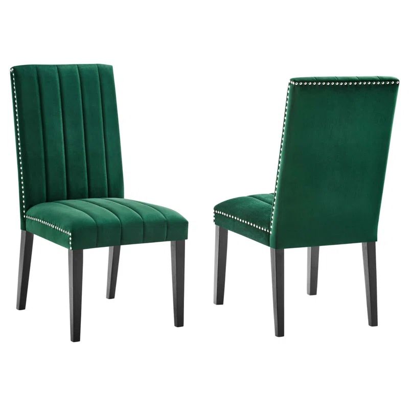 Luxe Deco Green Velvet Upholstered Parsons Side Chair