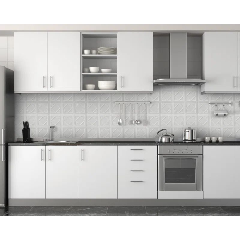 White 3D Embossed Tin Backsplash Panels 30-Pack