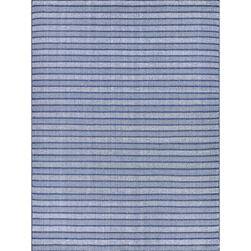 Nova 12' x 15' Blue Striped Synthetic Flat Woven Rug