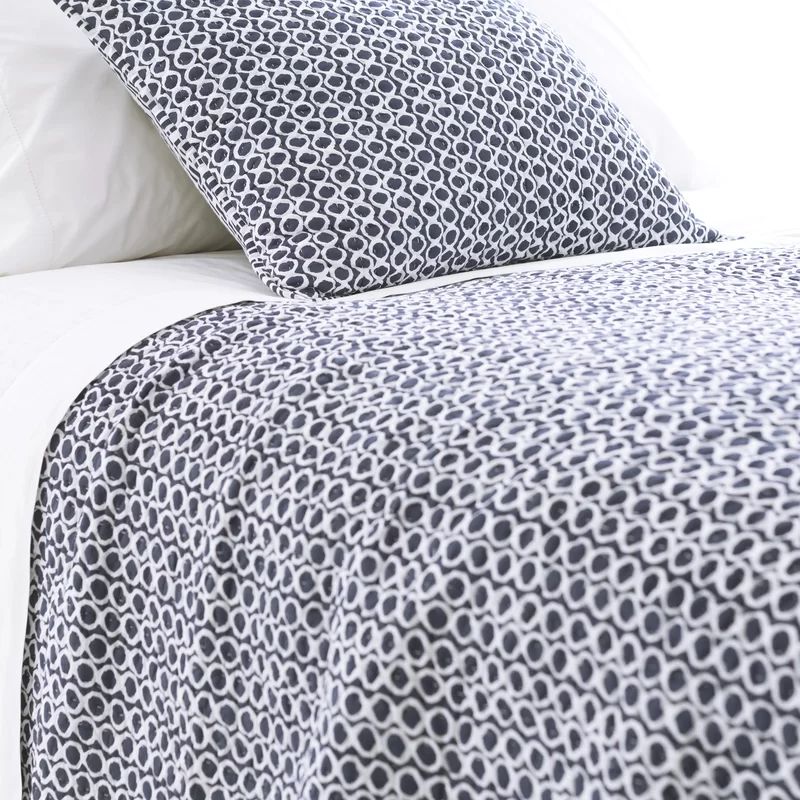 Indigo Circle & Dash Full/Queen Reversible Cotton Quilt Set