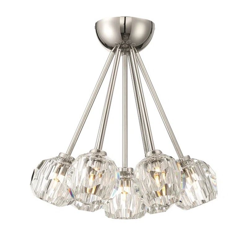 Polished Nickel Crystal LED Semi-Flush Mount Light