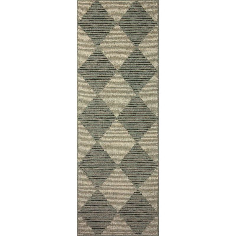 Handmade Diamond Tufted Beige & Charcoal Wool Runner Rug