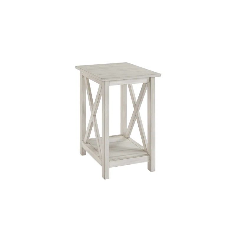 Farmhouse Charm Whitewash Solid Wood Rectangular Side Table