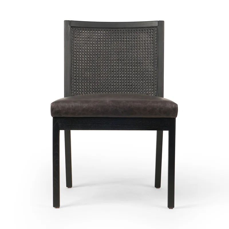 Sonoma Black Genuine Leather & Cane High Side Chair