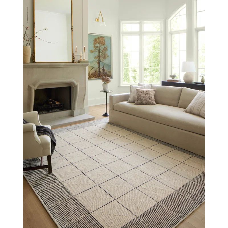 Handmade Cream Wool 18" Diamond Tufted Square Rug