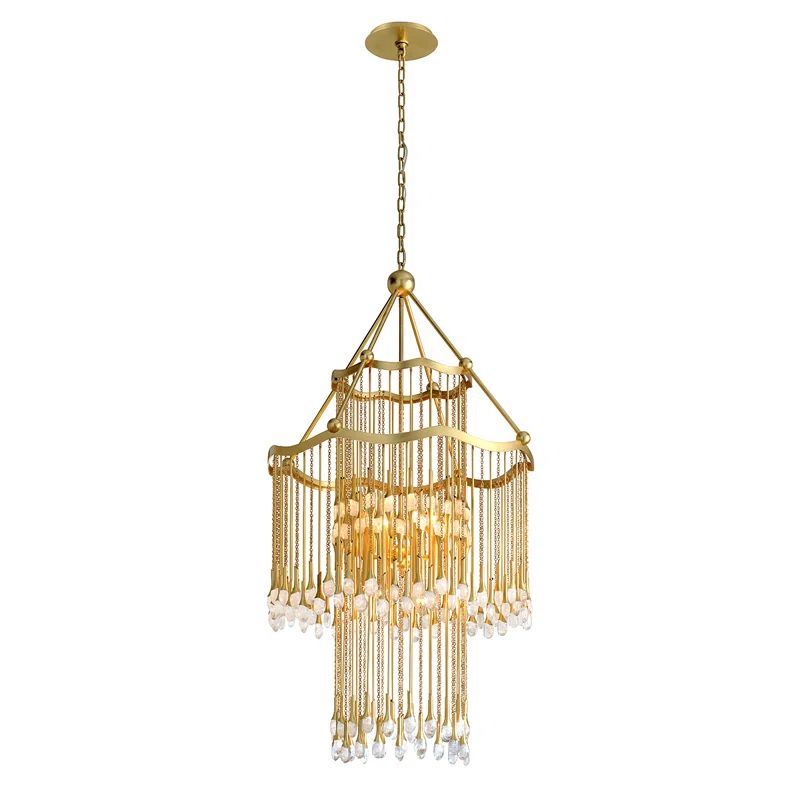 Gold Leaf and Crystal 12-Light Tiered Chandelier