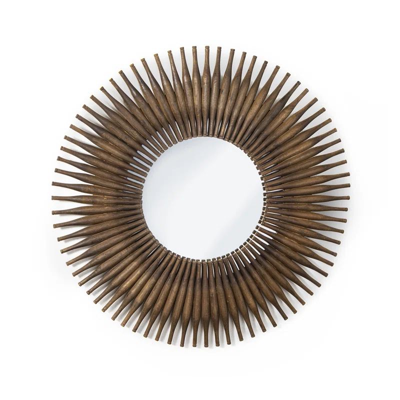 Round Dark Wood Sunburst Wall Mirror