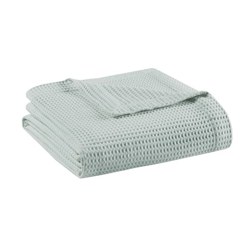 Aqua Twin-Size Ultra-Soft Cotton Waffle Weave Blanket