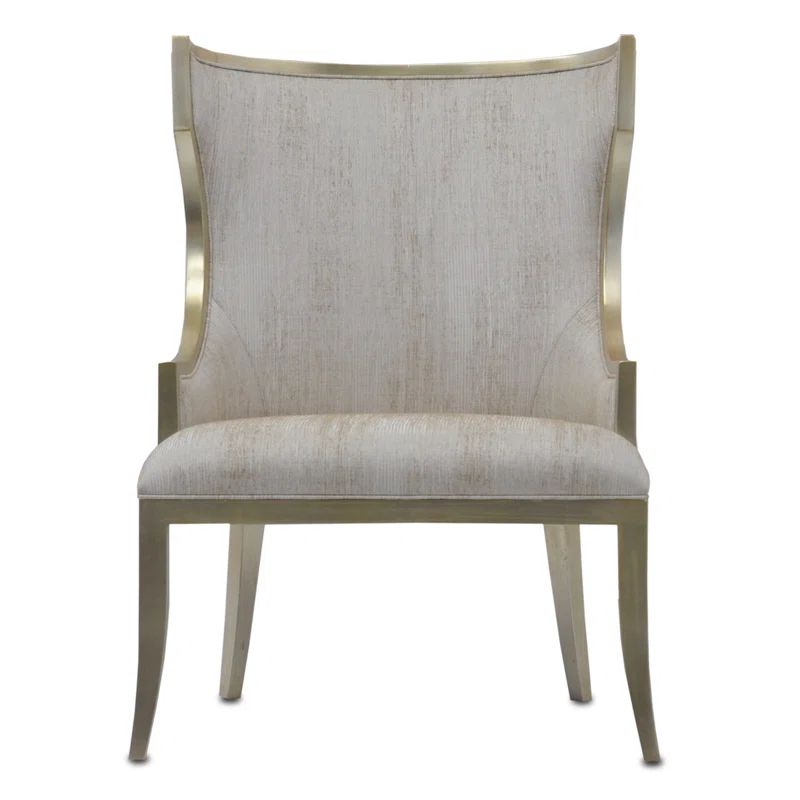 Garson Silver Linen Classic Wingback Chair with Mahogany Frame