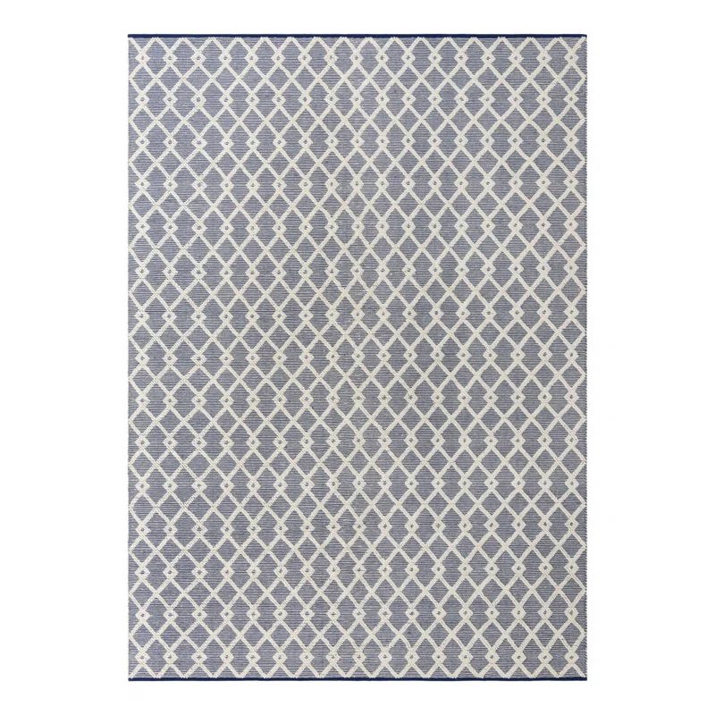 Blueberry Geometric Hand-knotted Wool Rectangular Rug