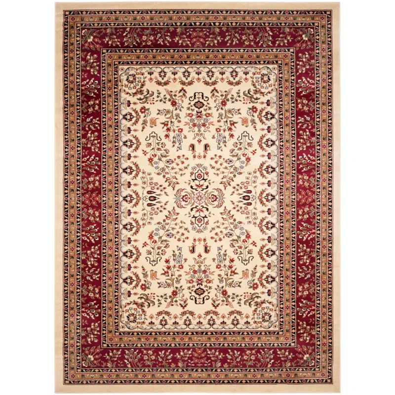 Ivory and Red Synthetic Safavid Style Area Rug