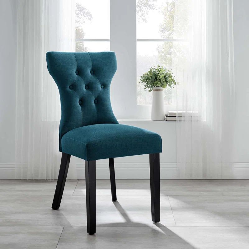 Azure Elegance High-Back Upholstered Wood Side Chair