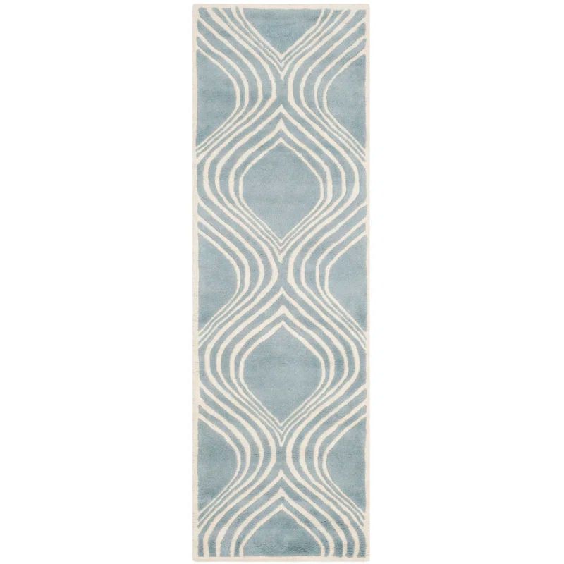 Hand-Tufted Artisan Blue Wool Runner Rug, 27" x 6"