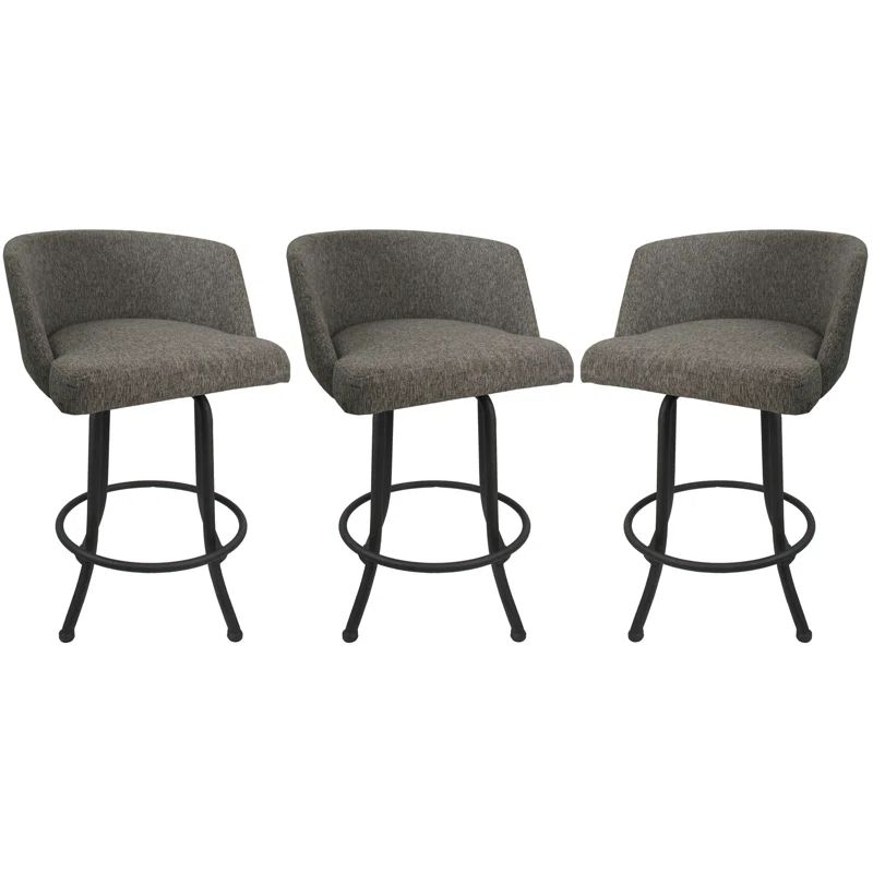 Gray Upholstered Swivel Counter Stools with Steel Frame